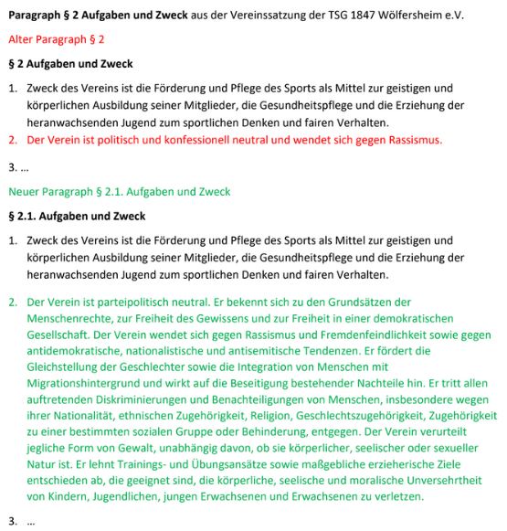 Satzungsänderung § 2 Aufgaben und Zweck 2.1.2