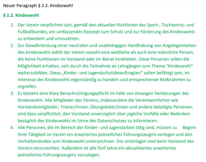 Satzungsänderung des Paragraphs § 2.2. Kindeswohl